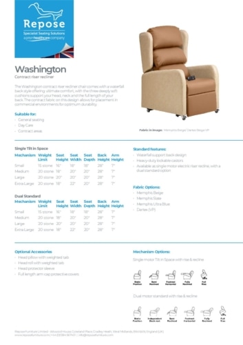 PDF specification washington r2 pdf Repose Furniture Washington